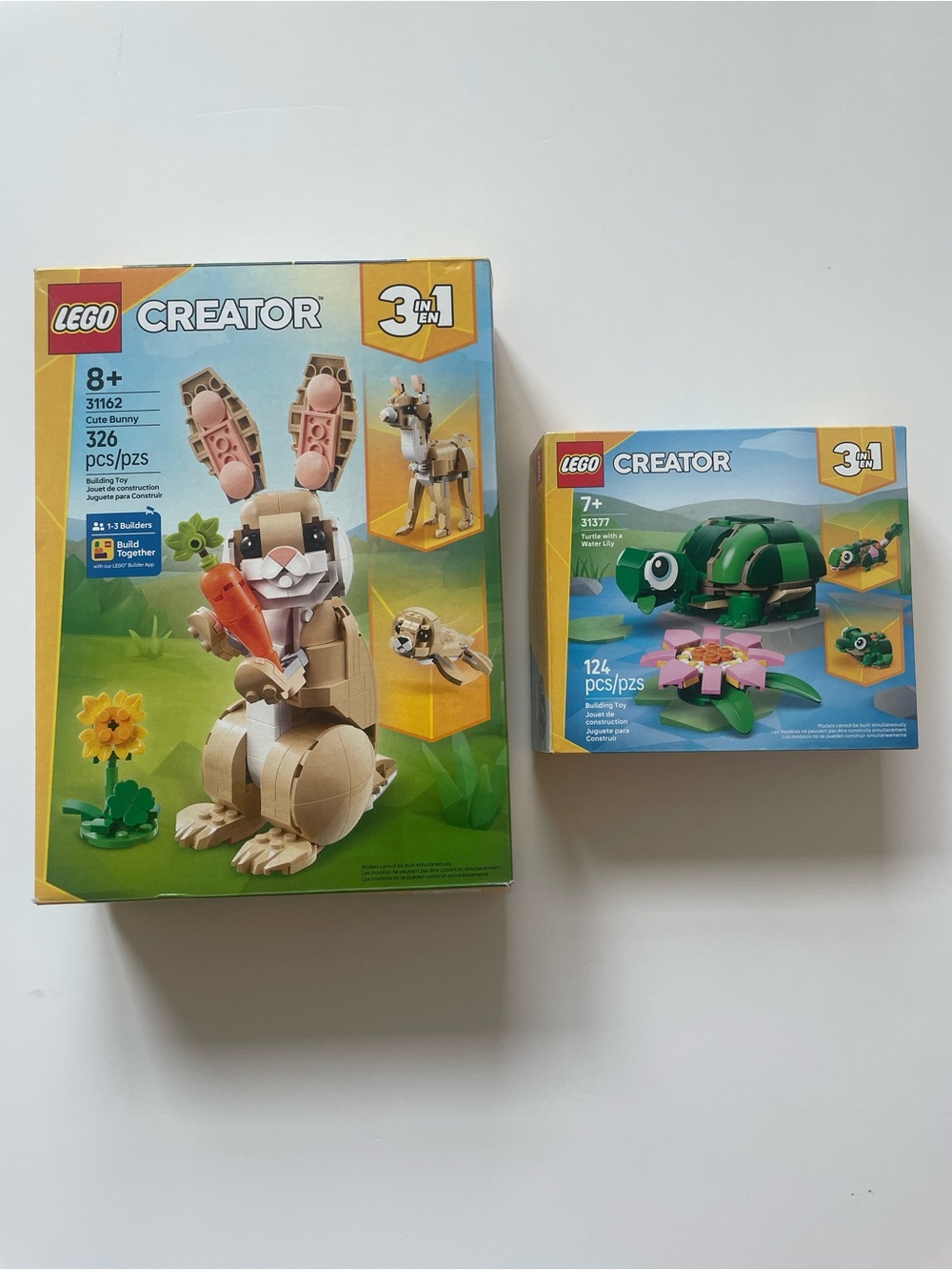 Pair LEGO Creator 3-in-1 Cute Bunny #31162 & Turtle with Pink Water Lily #31377